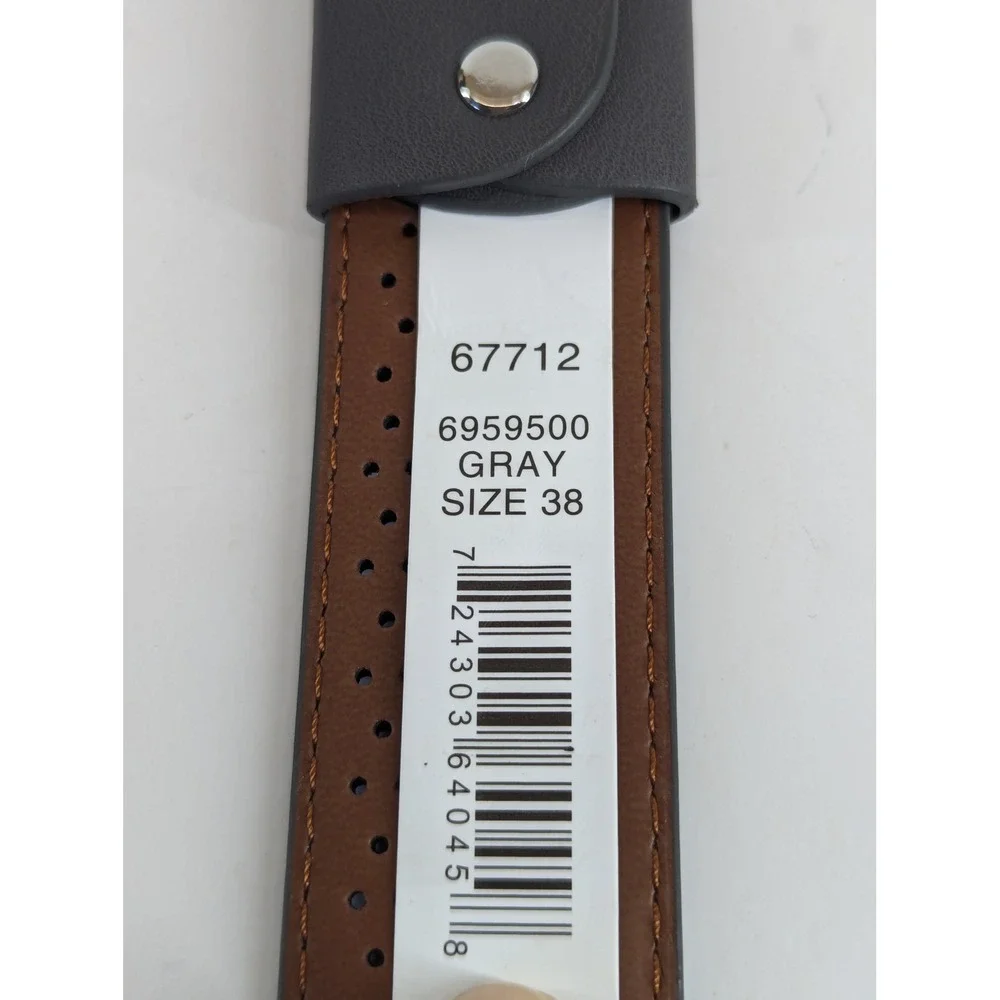 Greg Norman Mens Size 38 Grey Genuine Leather Comfort Stretch Perforated Belt